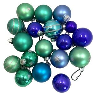 Lot Of 18 Vtg Teal Glass Christmas Ornaments Czech Republic Blue Teal Hand Blown